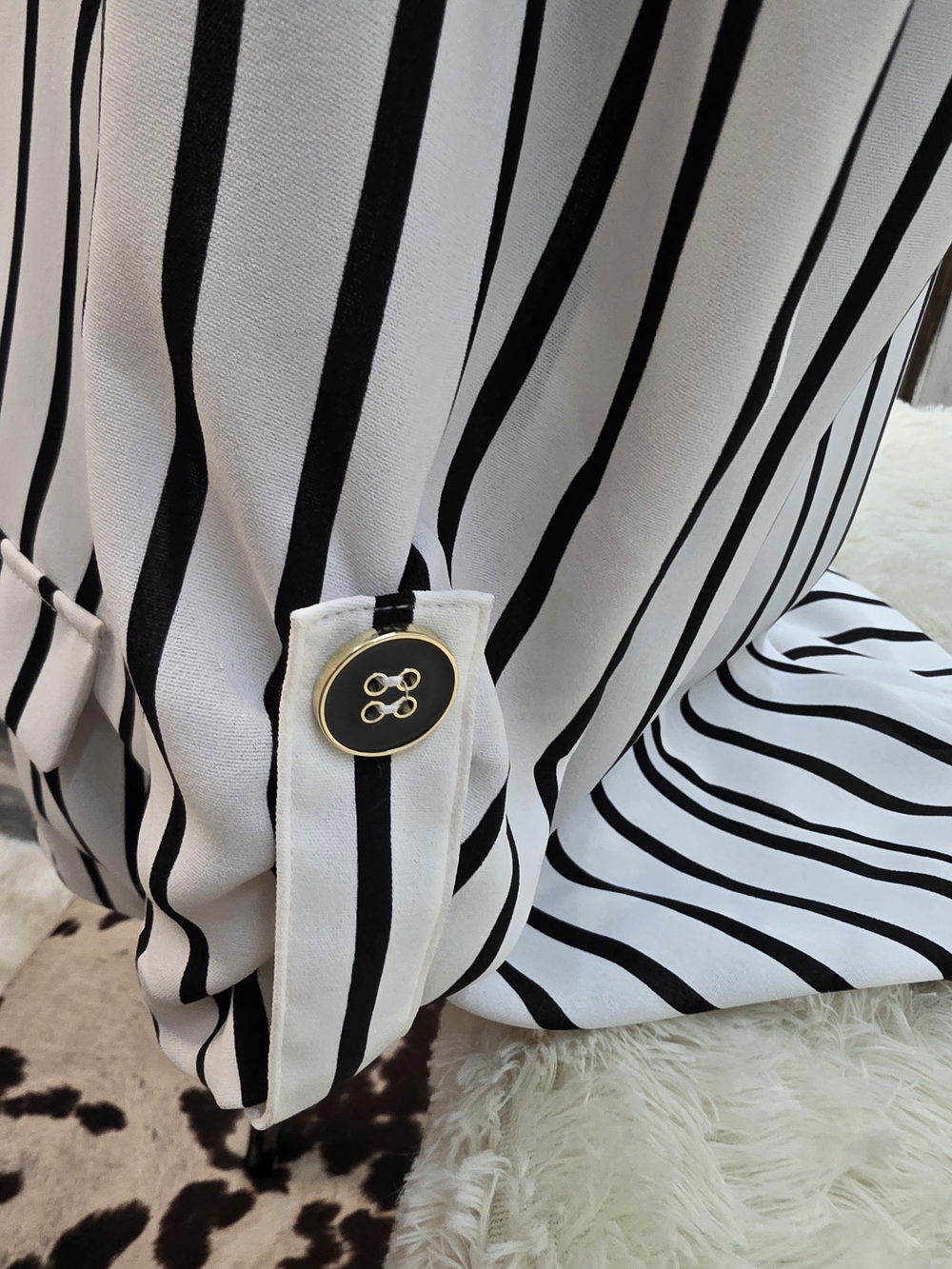 New York & Company Black and White Vertical Stripe Blazer - Picture 2 of 4